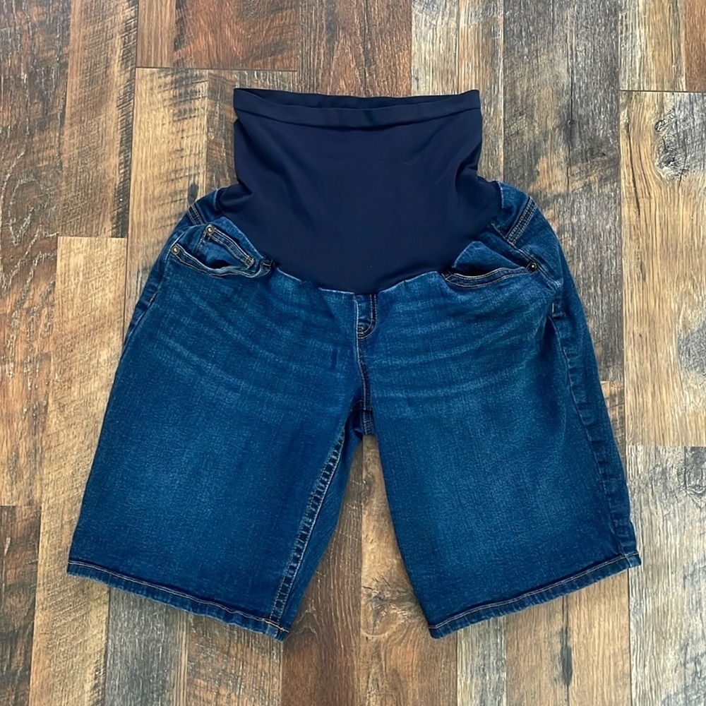 Indigo Blue Full Panel Maternity Jean Shorts